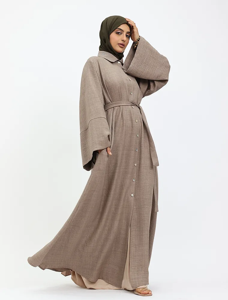 Mocha Linen Feel Collar Shirt